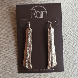 Rain Jewelry Collection Hammered Gold Tone Rhinestone Bar Drop Earrings boho